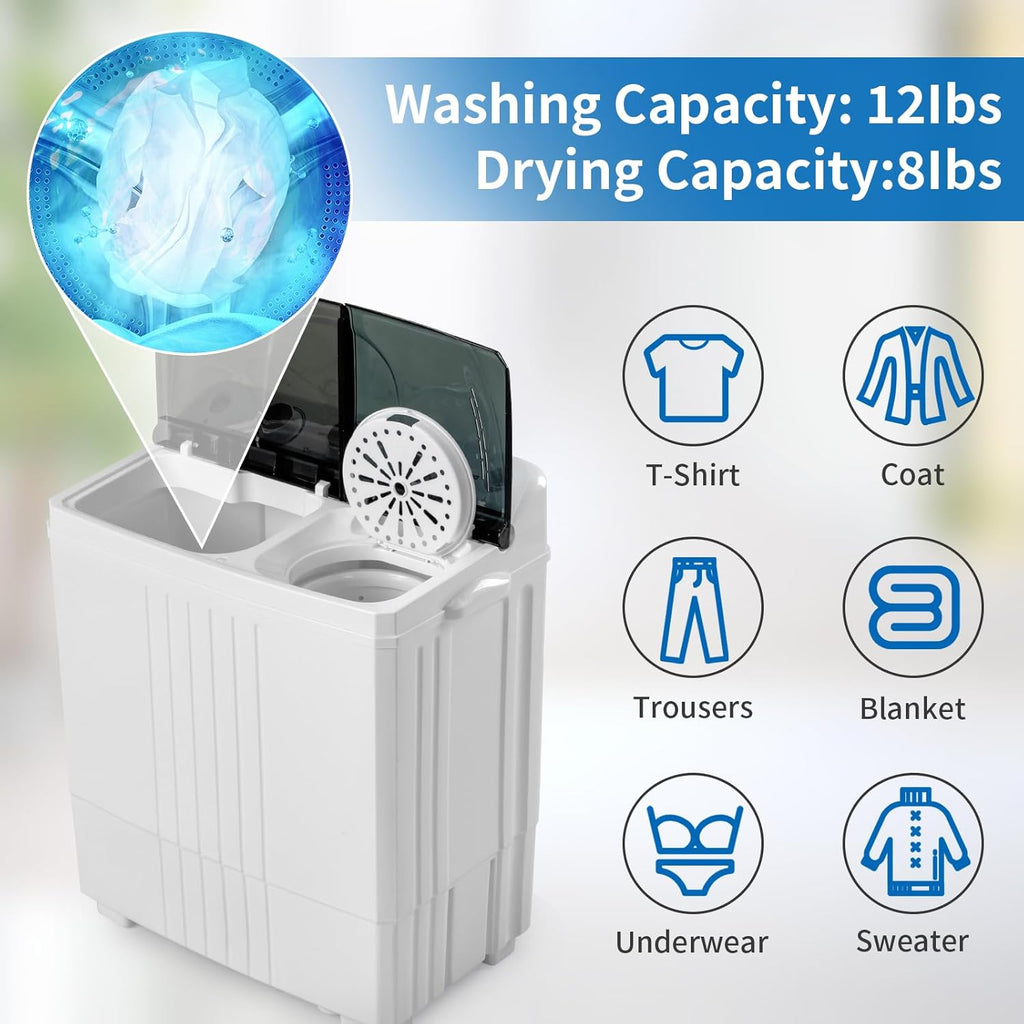 Portable Compact Twin Tub Washer with Spin Cycle and Gravity Drain T425