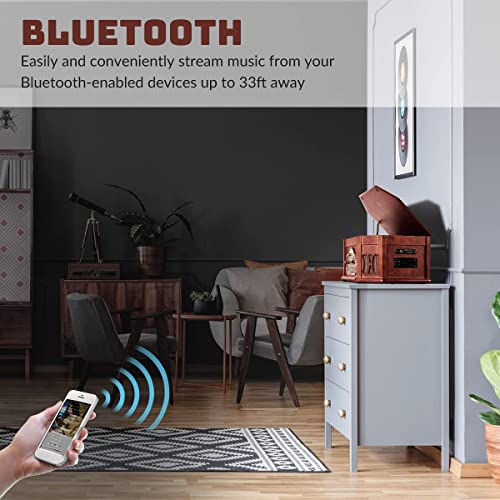 Bluetooth Turntable Record Player with Built-in Speaker, CD, Cassette, FM/AM Radio, USB MP3 Recording S9727