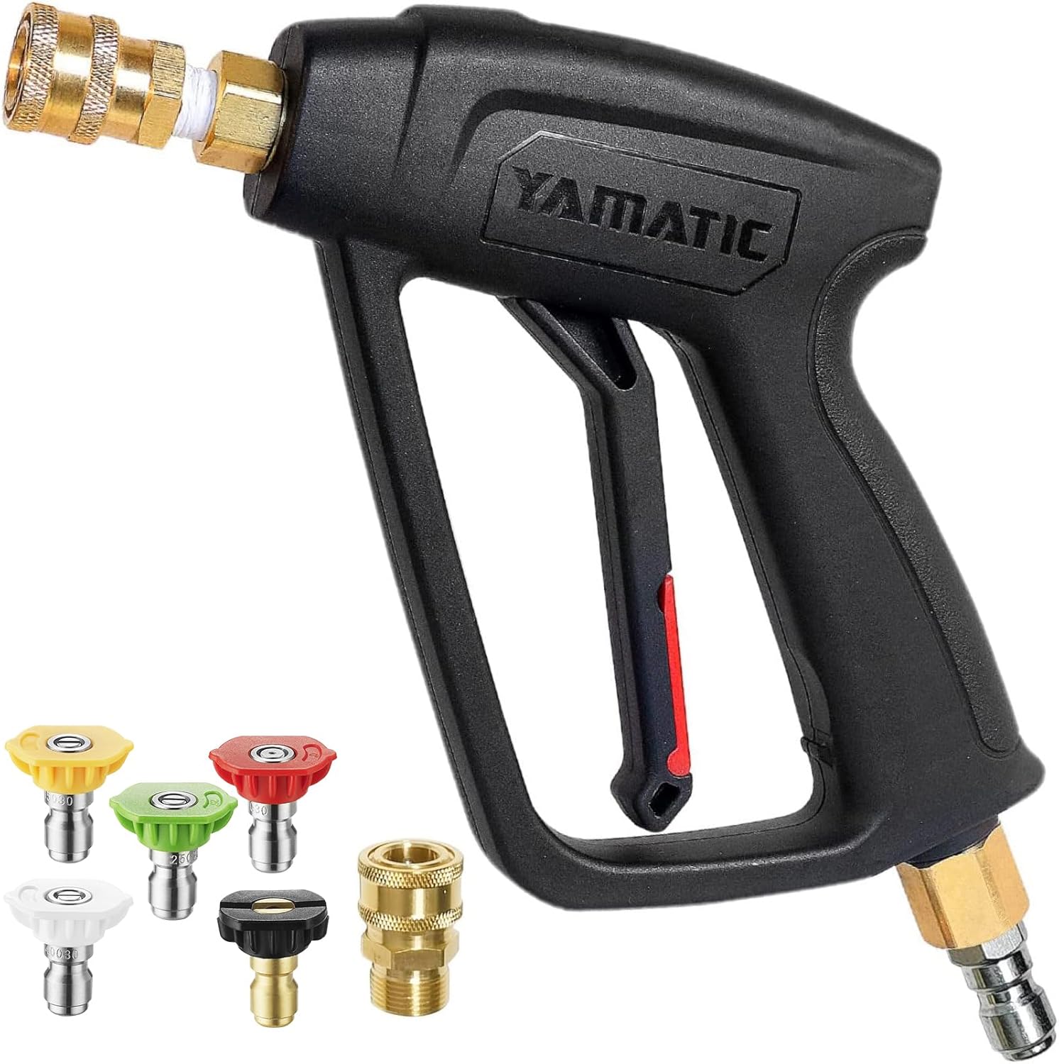 YAMATIC Short Pressure Washer Gun with 3/8" Swivel Quick Connect & M22 Fittings, Power Washer Wand Stubby Trigger Handle with 1/4" Quick Connect Outlet for Foam Cannon Car Wash, 4000 PSI