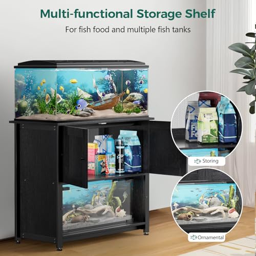 Metal Fish Tank Stand with Cabinet, Holds up to 2 Aquariums Z741
