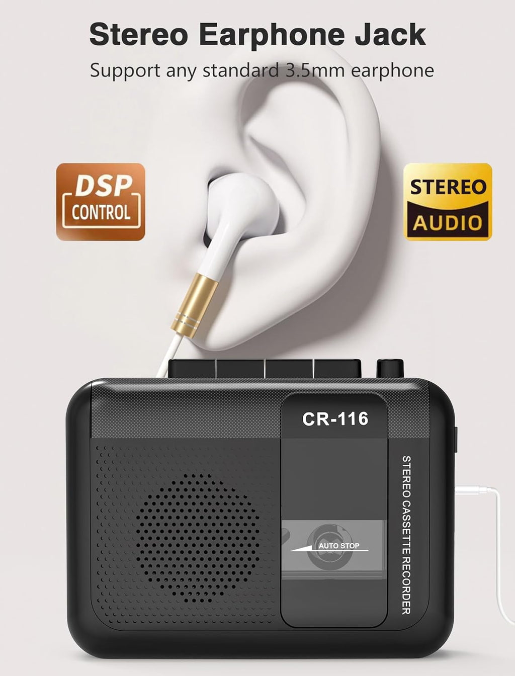 Stereo Cassette Player with Built-in Mic and Speakers V299