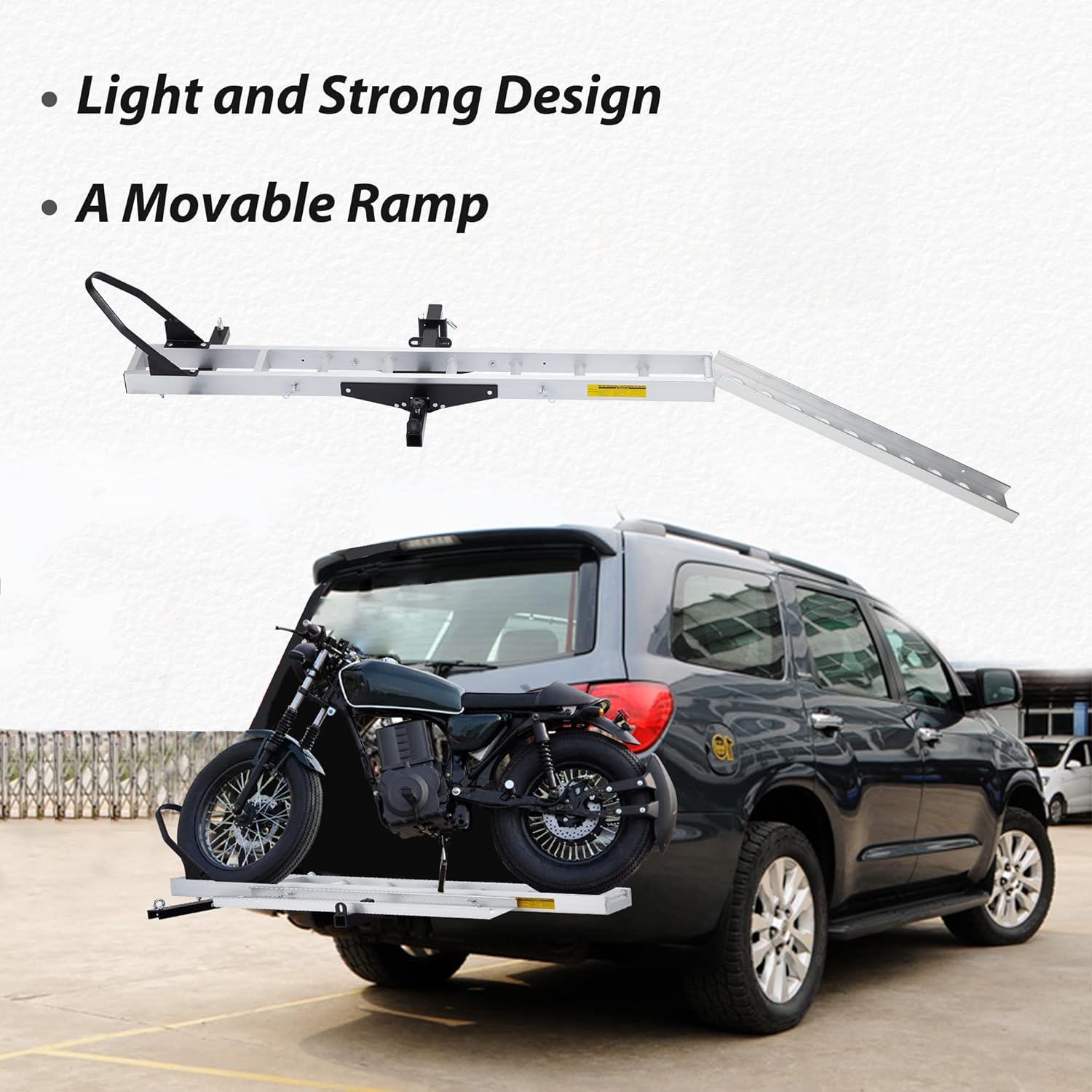 Aluminum Motorcycle Carrier, Hitch-Mounted Dirt Bike Rack with Loading Ramp N955071