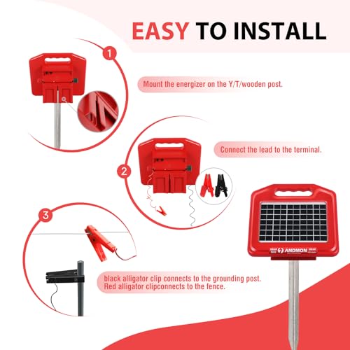 Solar Fence Charger for Livestock, 0.53 Joule, Dual Input J381770