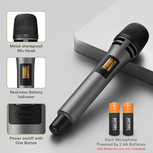 Wireless Microphone System with 4x10 Channels, 200FT UHF Range for Karaoke Party Church Wedding M1686