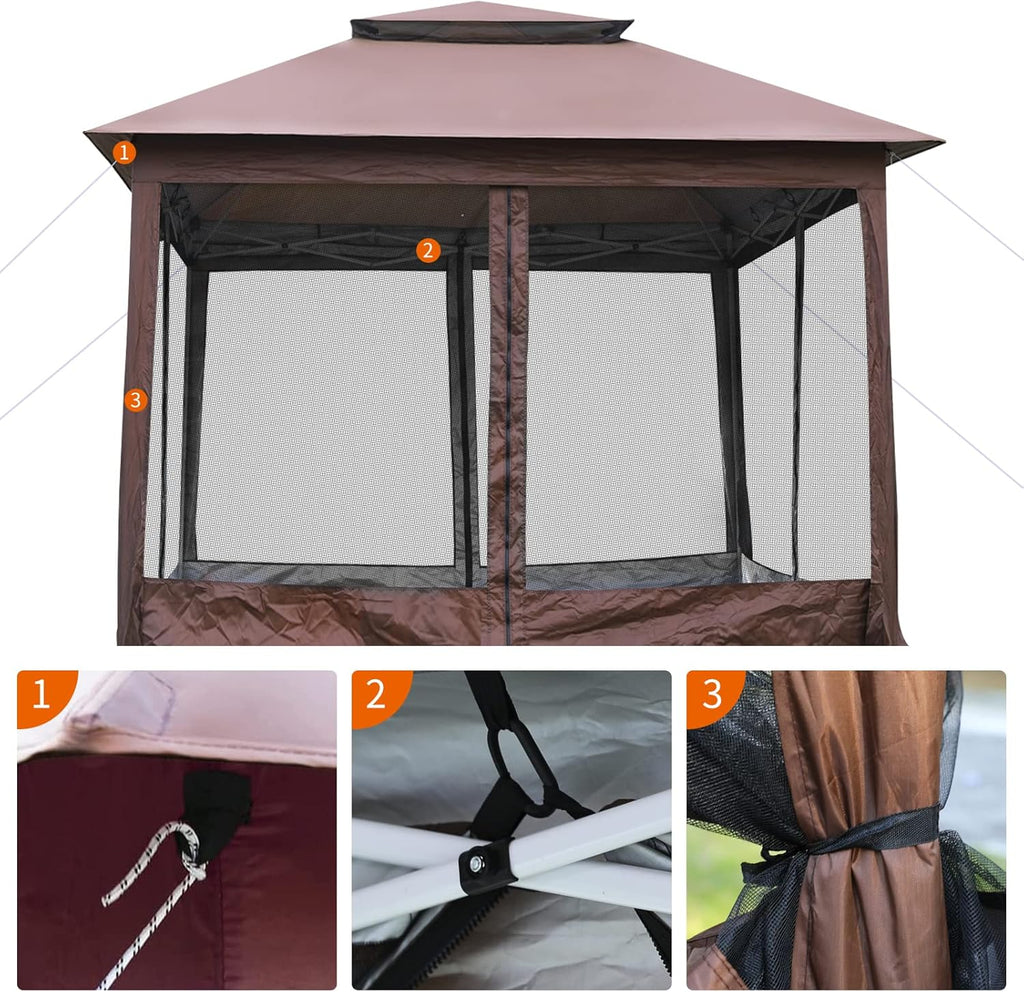 Pop Up Gazebo with Mosquito Netting Double Roof for Patio O893874