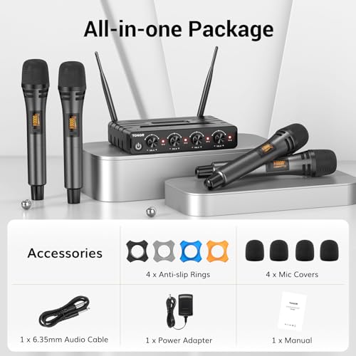 Wireless Microphone System with 4x10 Channels, 200FT UHF Range for Karaoke Party Church Wedding M1686