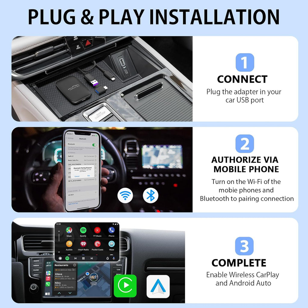 Wireless CarPlay Adapter for iPhone Android, Plug and Play J221