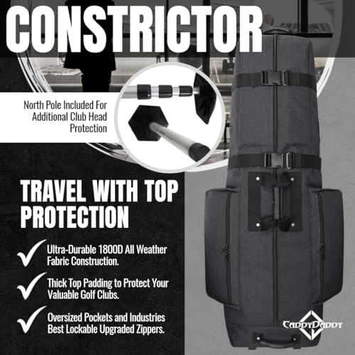 Soft-Sided Golf Travel Bag Cover with Padded Top, Wheels & Lockable Zippers Q141525