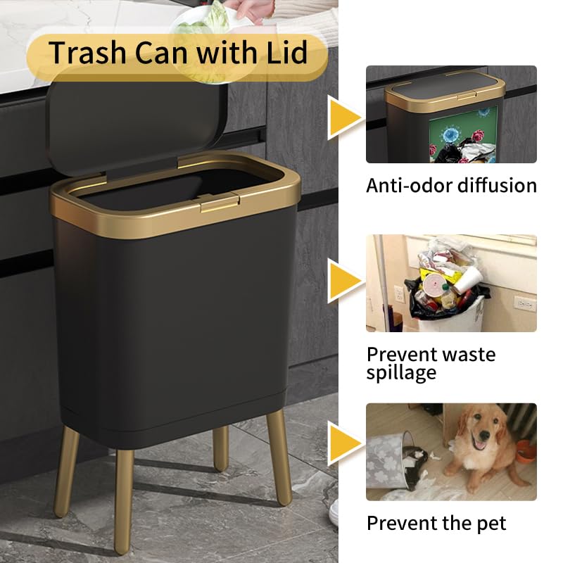 Modern Narrow Trash Can with Lid, 4 Gallon J9716