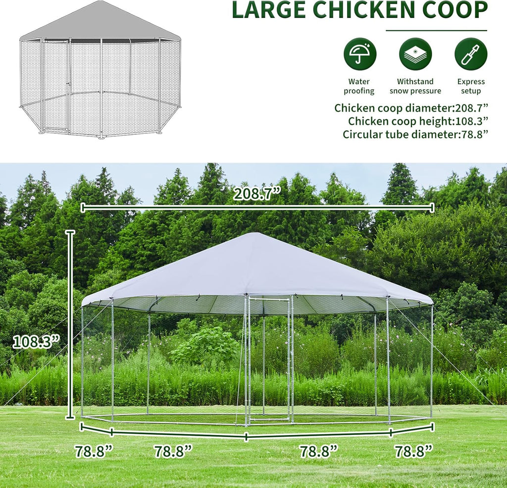 Octagon Chicken Coop with Galvanized Steel Frame and Water-Resistant Tarp V835823