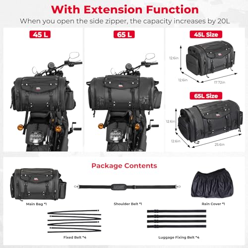 Motorcycle Travel Luggage Bags, 60L Expandable Waterproof Tail Bag with Rain Cover W924961