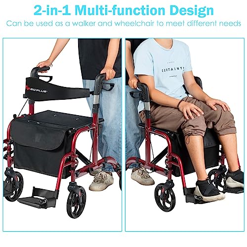 2 in 1 Rollator Walker with Seat for Seniors, Folding, 8-inch Wheels I124