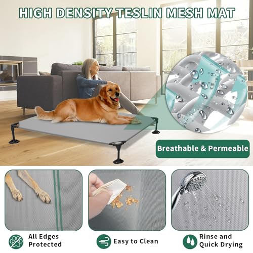 Elevated Dog Bed with Canopy, Raised Outdoor Cot, Removable Shade Tent, Large Grey O9328