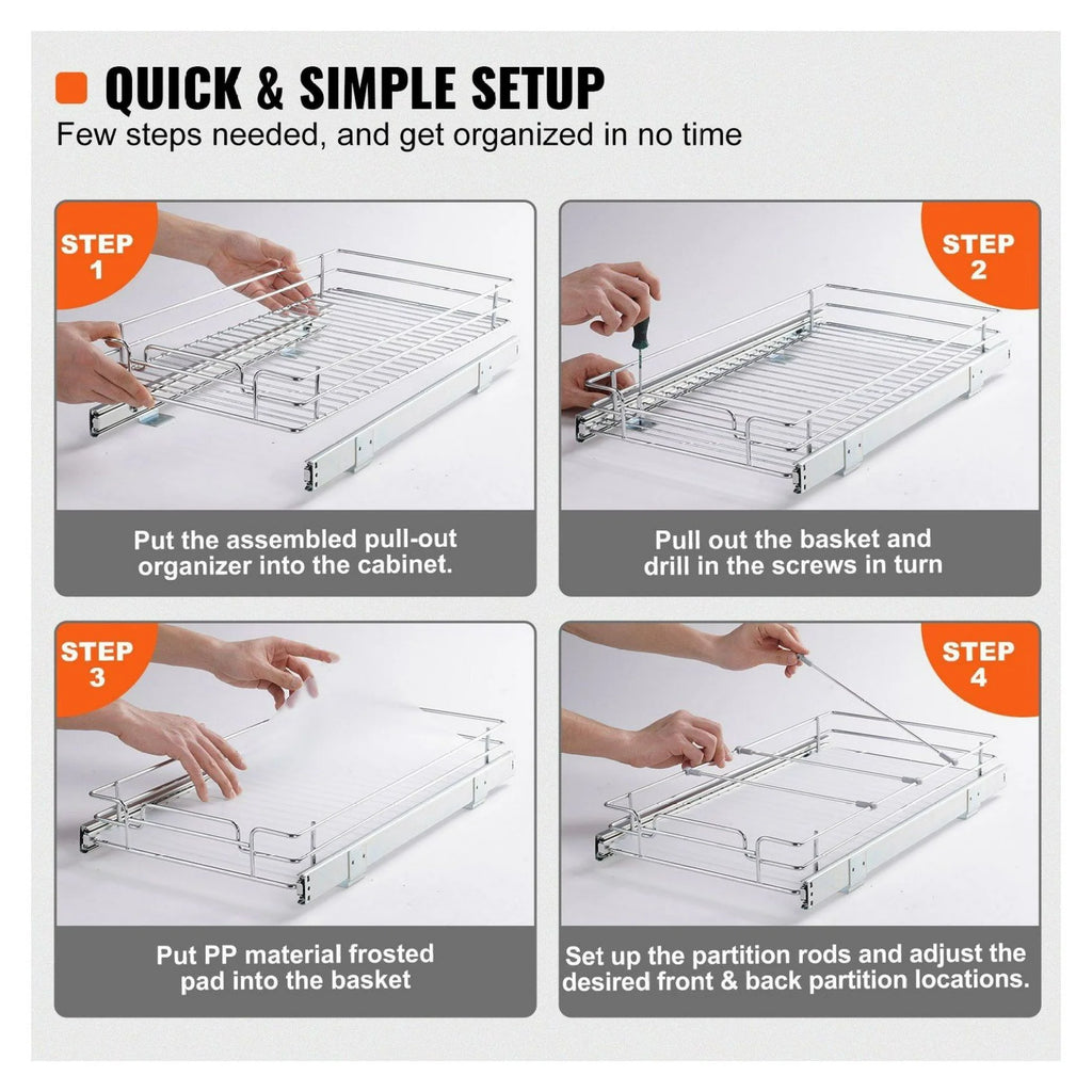 Chrome Steel Pull Out Cabinet Organizer for Kitchen, Bathroom, Under Sink I981698