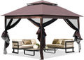 Gazebo Outdoor Canopy Pop Up Gazebo with Mosquito Netting Double Roof Tops for Outdoor Garden Backyard and Patio 10'x10',Brown