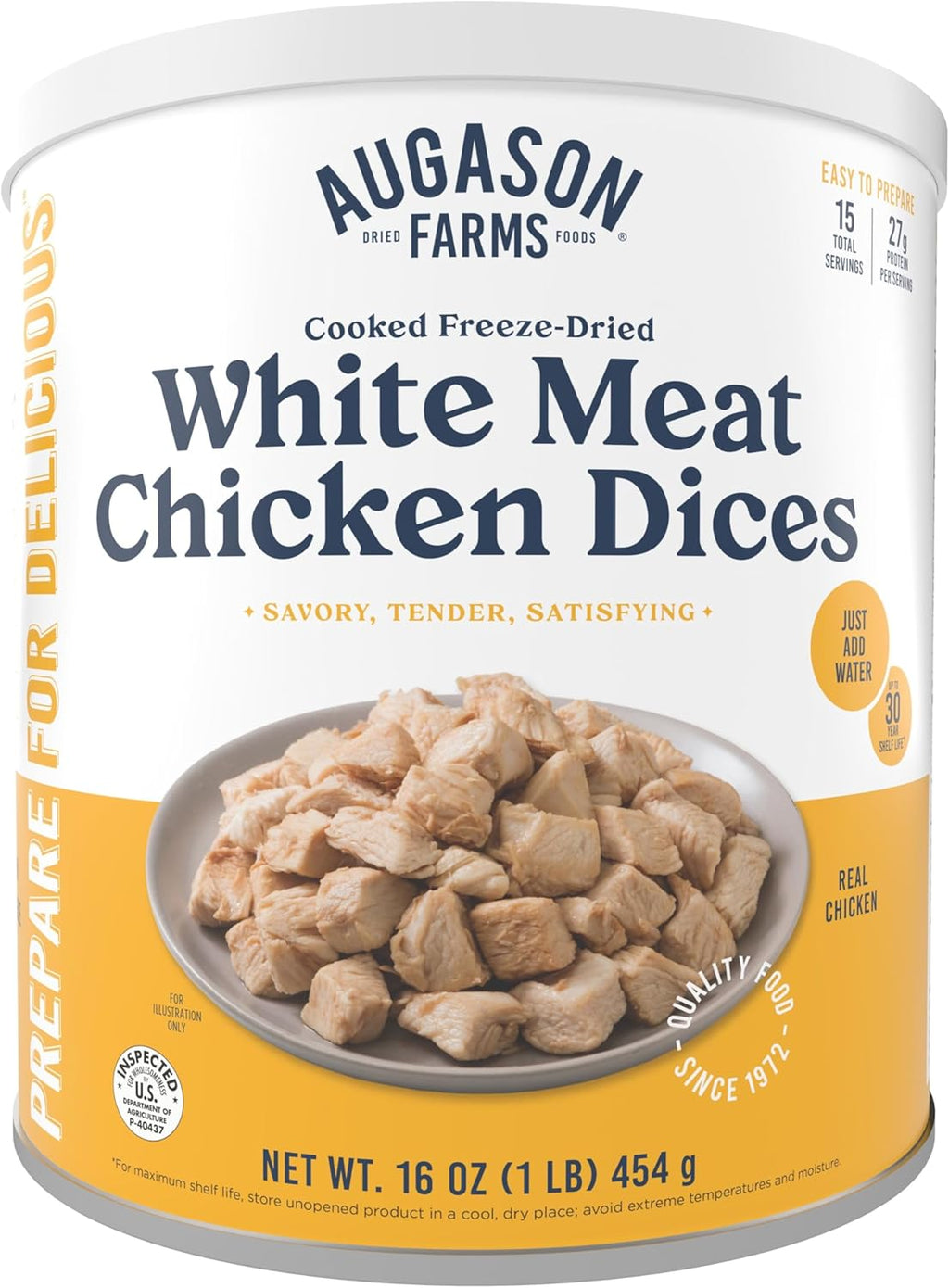 Augason Farms Freeze-Dried White Meat Chicken 100% Real Precooked Chicken Long-Term Food Storage Large Can, 16 oz