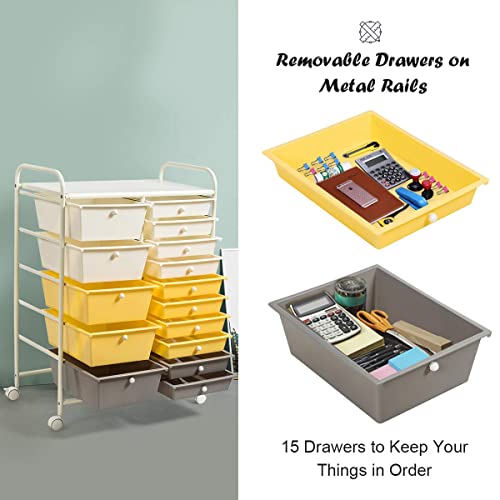 Rolling Storage Cart with 15 Drawers, Lockable Wheels, Black P3598
