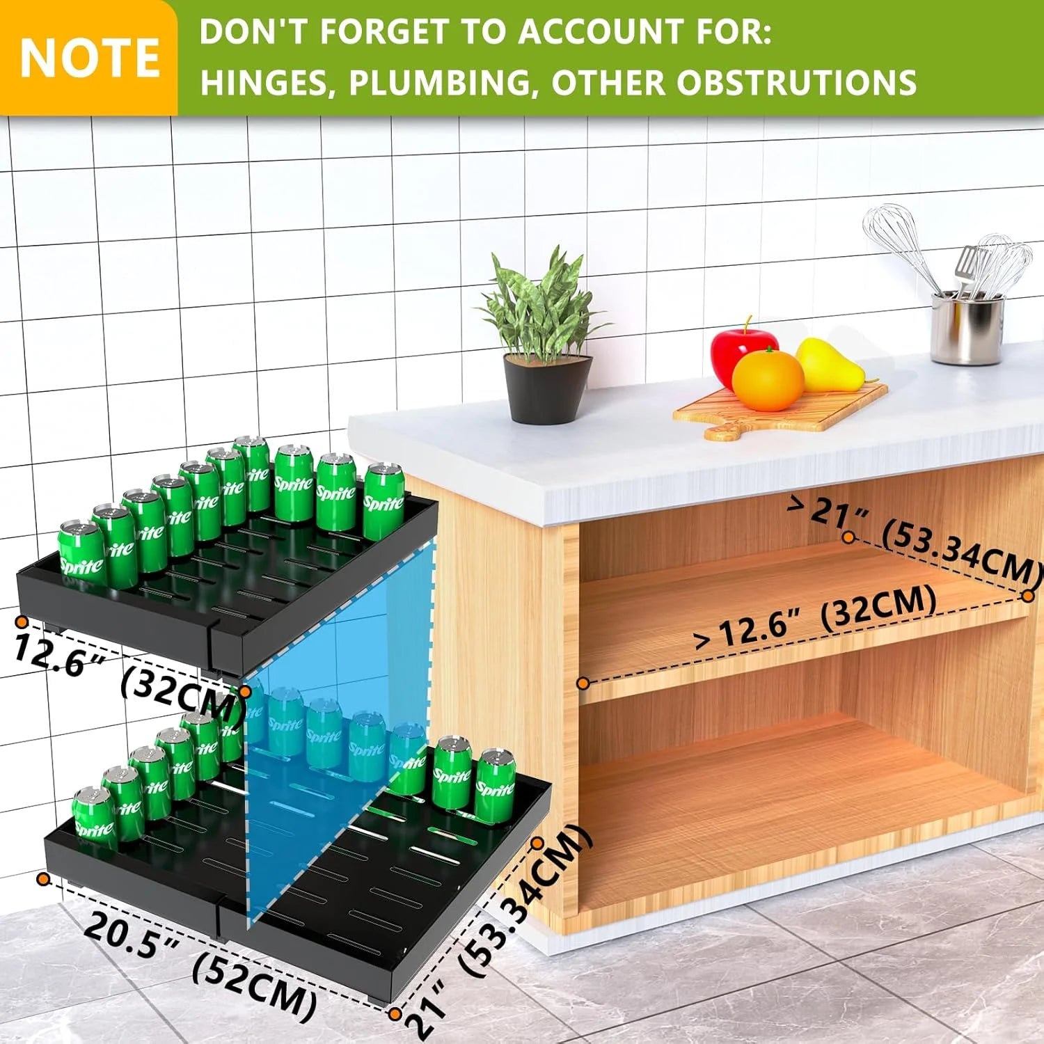 4 Pack Pull Out Cabinet Organizer 21D Expandable Slide Out Drawer, No Drill Adhesive for Kitchen Pantry Z634012