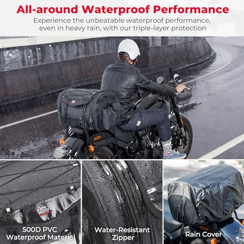 Motorcycle Travel Luggage Bags, 60L Expandable Waterproof Tail Bag with Rain Cover W924961