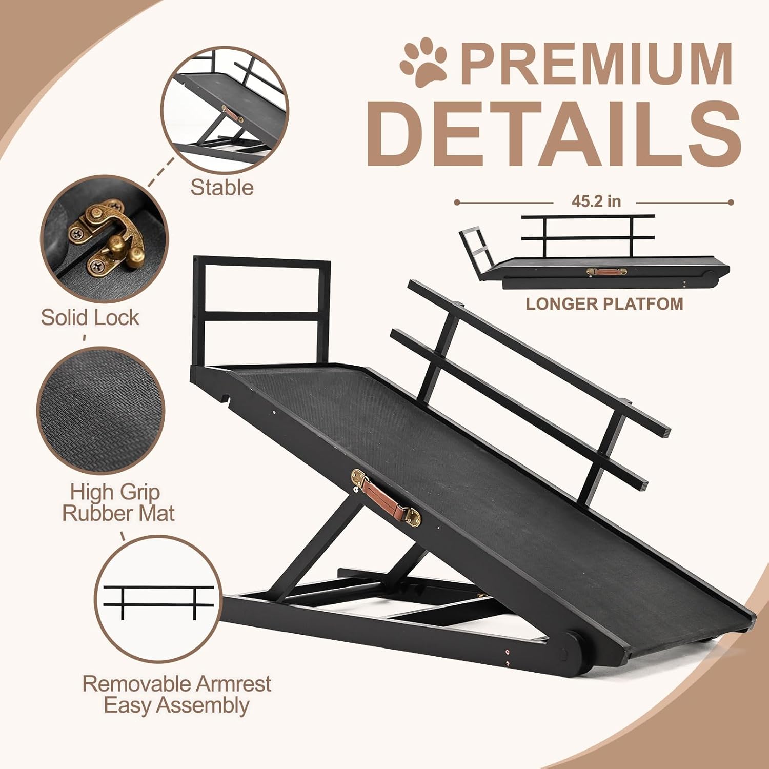 Folding Dog Ramp for Bed, Couch, SUV, Adjustable Height, 200 lbs Capacity Z76504