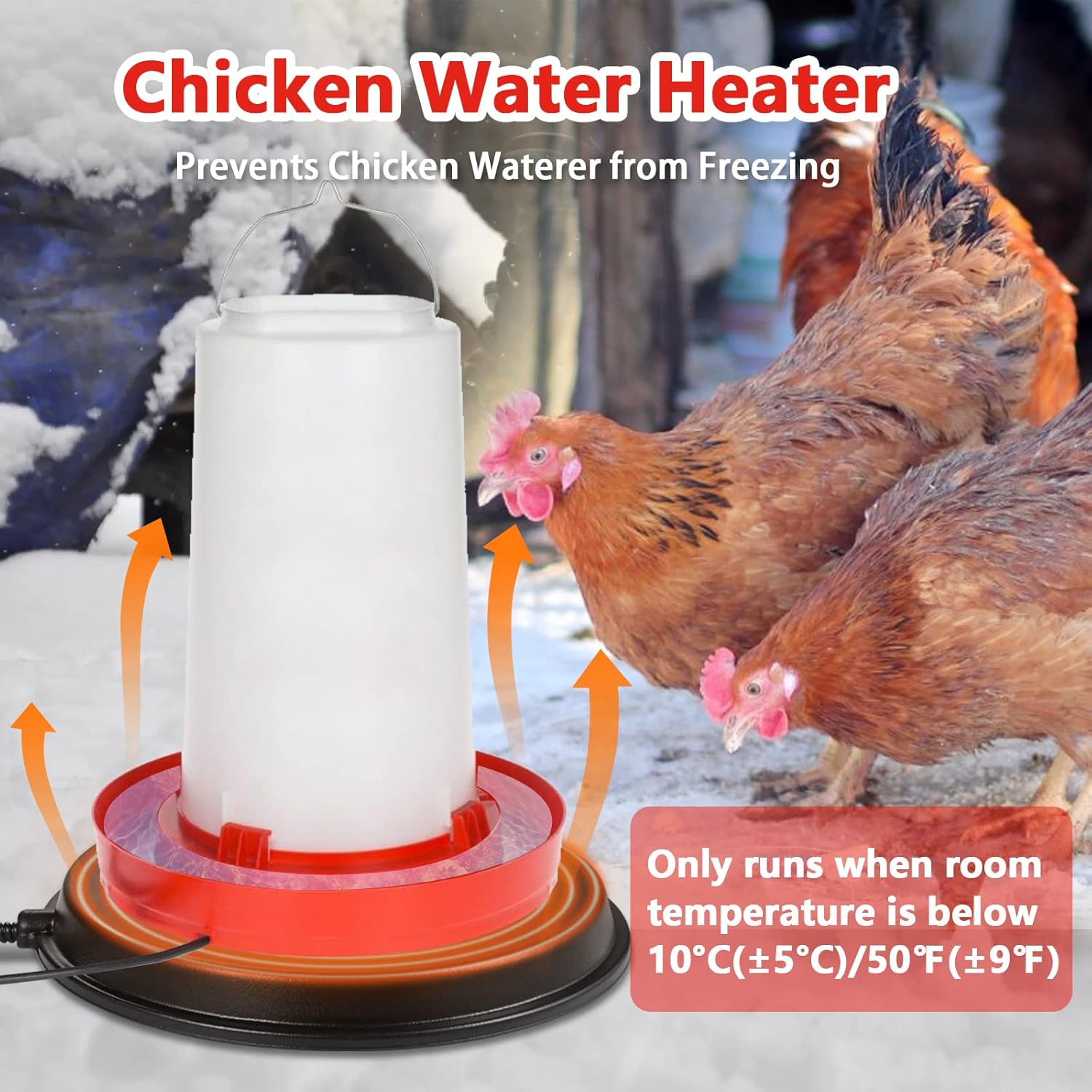 Heated Base for Poultry Waterer, 80W Winter Deicer for Metal Founts M102436