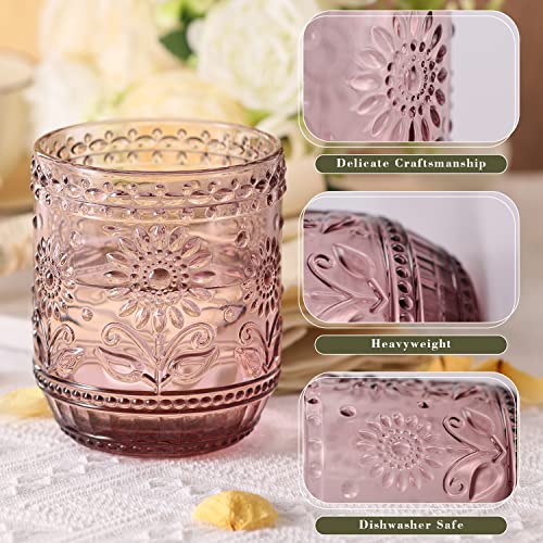 Set of 6 Red Vintage 12oz Glass Cups for Soda, Lemonade, Cocktail, Dishwasher Safe P491537