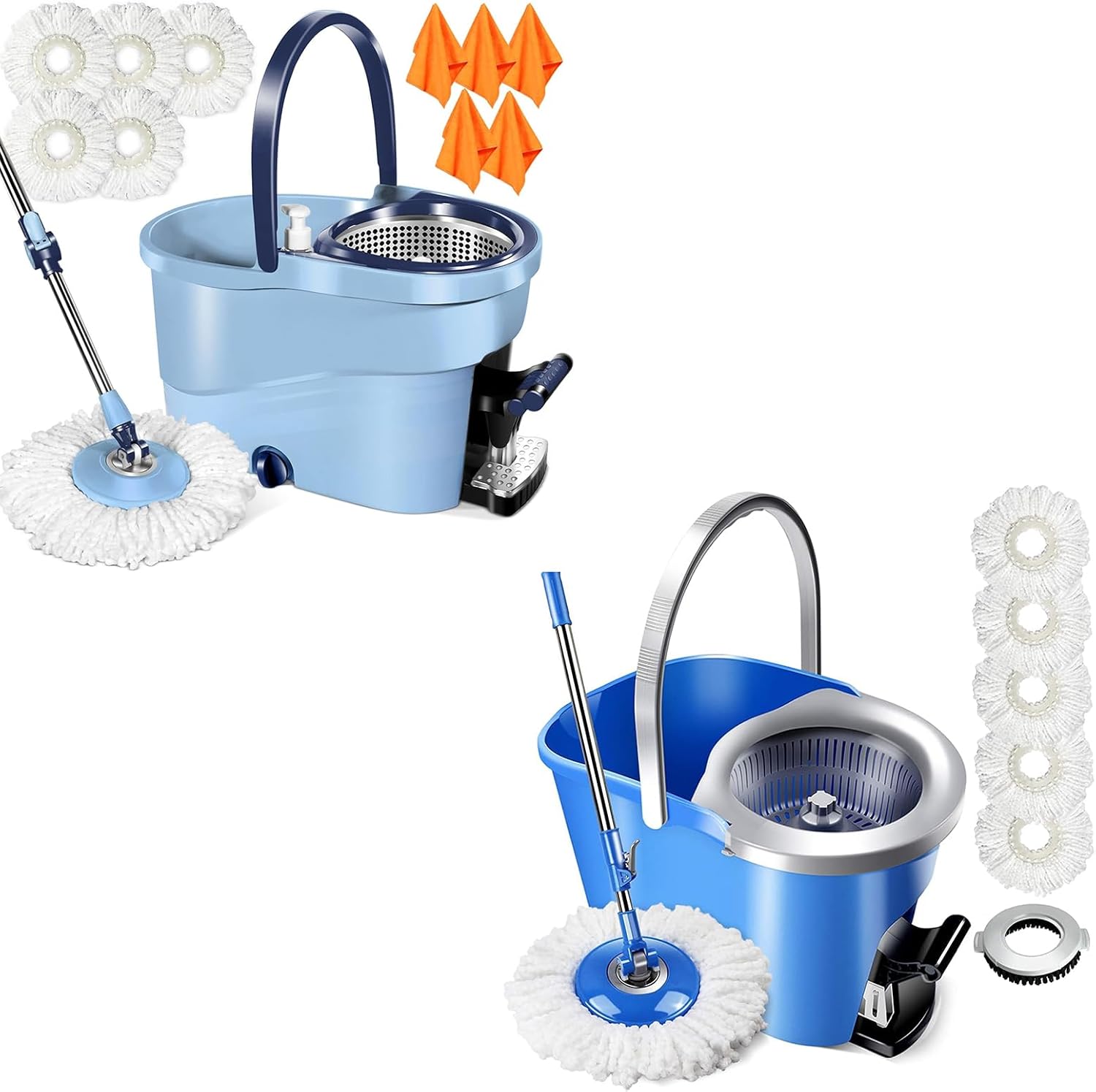 MASTERTOP Spin Mop and Bucket with Wringer Set and Spin Mop and Bucket with Foot Pedal