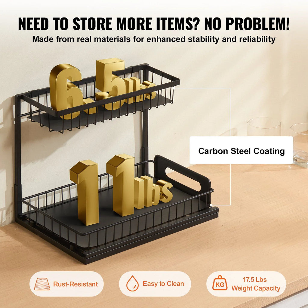 2-Tier Pull Out Cabinet Organizer, Expandable Wire Drawer for Kitchen & Bathroom M86525