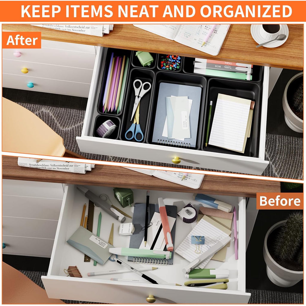 Desk Drawer Organizer Tray, 3 Sizes Plastic Storage Bins D533741
