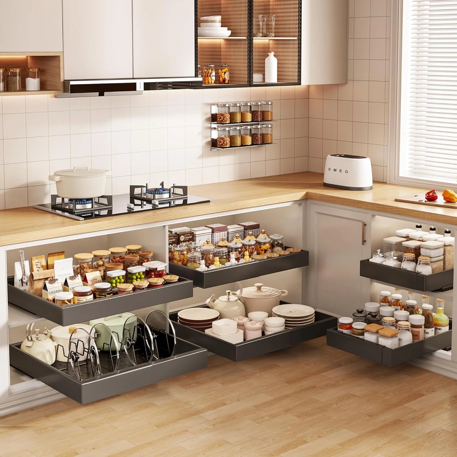 Pull Out Cabinet Organizer 21" Deep with Expandable Slide Out Drawers X178125