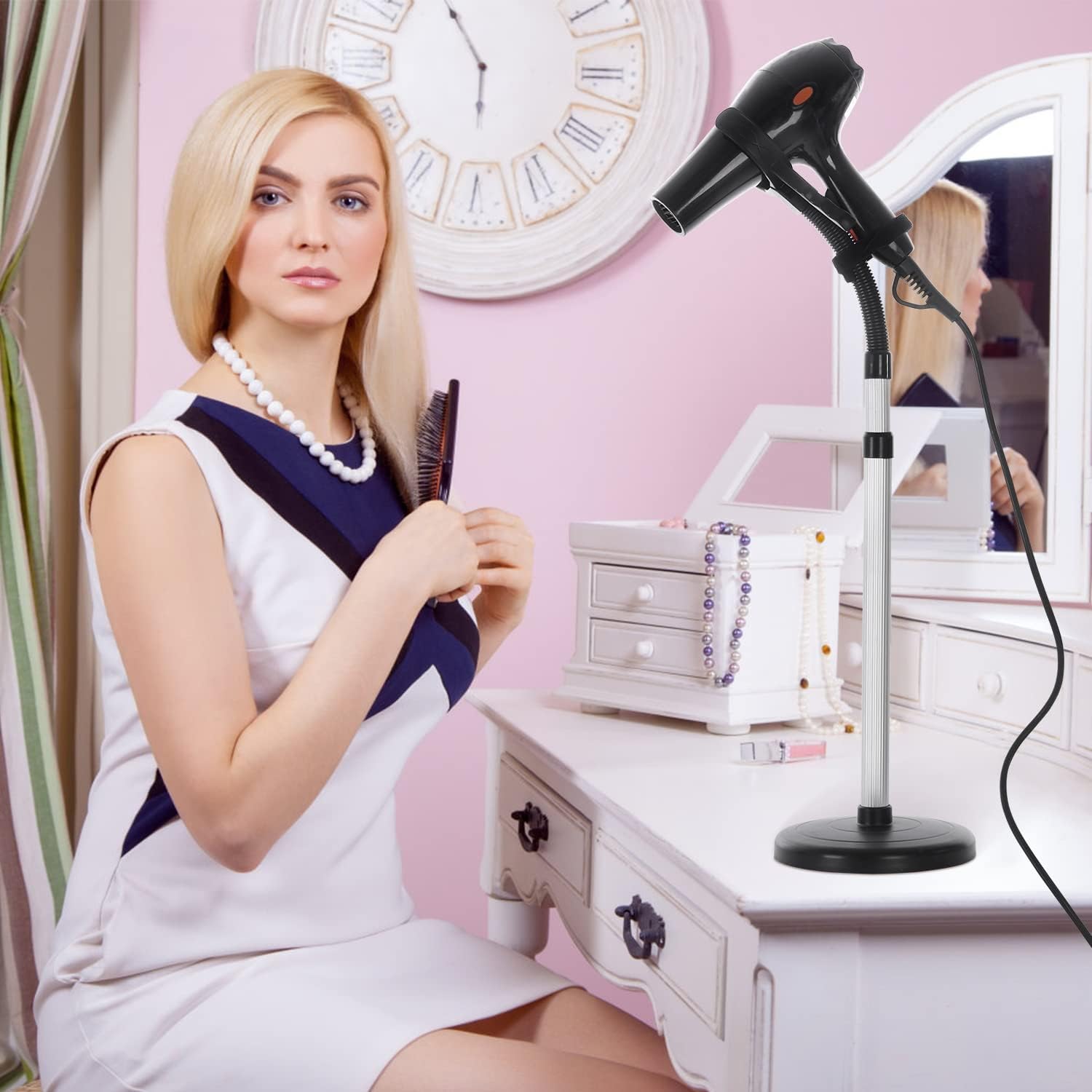 Adjustable Hair Dryer Stand Holder, 360 Degree Rotating Metal I94161