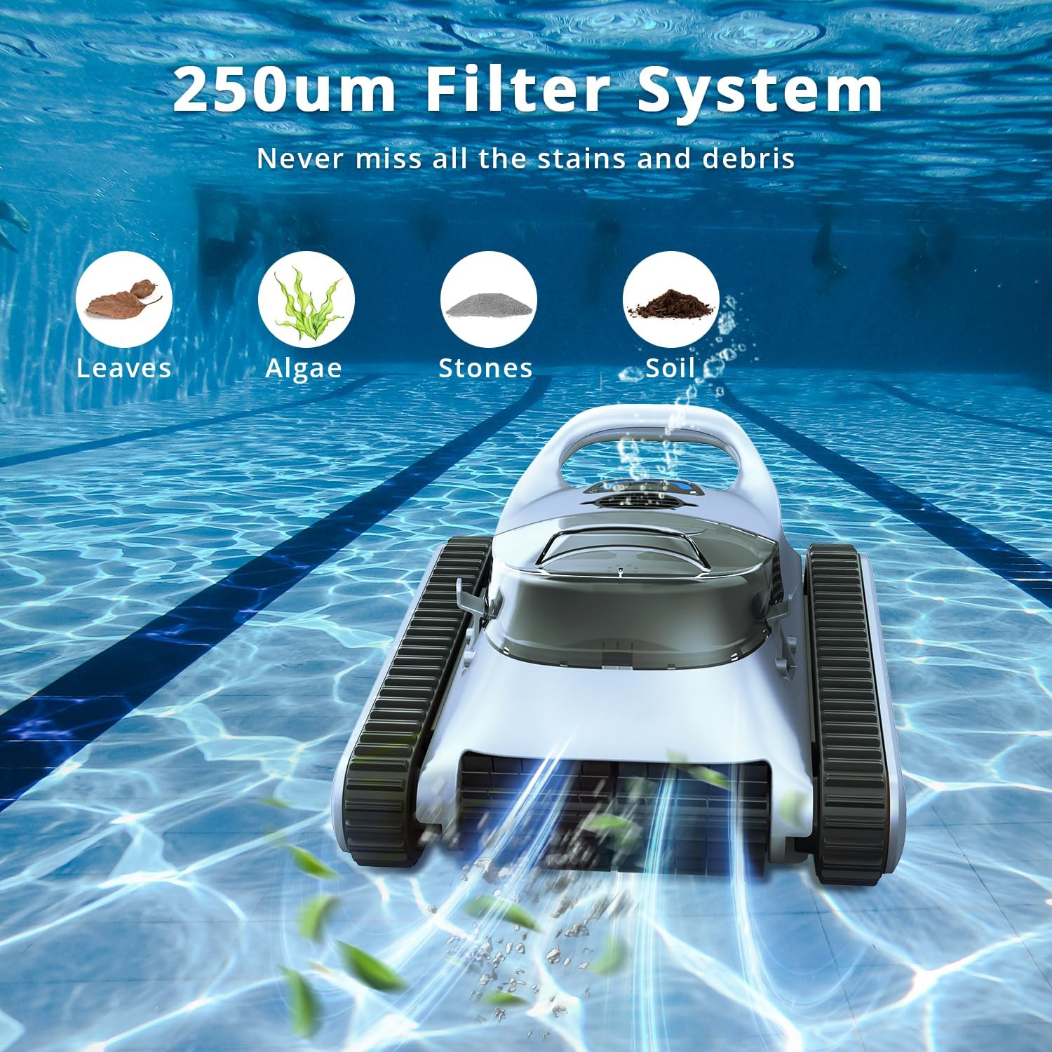 Cordless Robotic Pool Cleaner for Inground Pools with Wall Climbing V908796