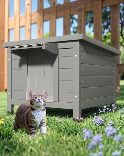 Outdoor Cat House Feral Cat Shelter Waterproof All-Round Foam Insulated, Large Outside Feral Cat Enclosure Wooden Cat Condos for Multiple Cats 21.3" L x 19.9" W x 18.9" H