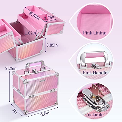 Makeup Train Case Portable Cosmetic Organizer with 4 Trays H982978