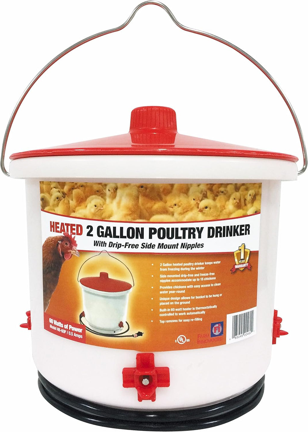 Heated 2 Gallon Poultry Drinker with Water-Tight Cord Lock S879762