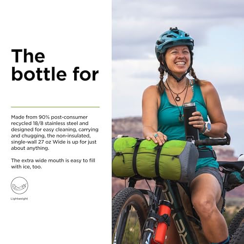 Wide Mouth Stainless Steel Water Bottle with Loop Cap - 27oz - Black Y11773