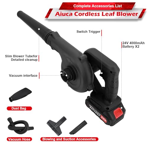 Cordless Electric Leaf Blower with 2 Batteries and Charger, 2-in-1 Blower and Vacuum P512313