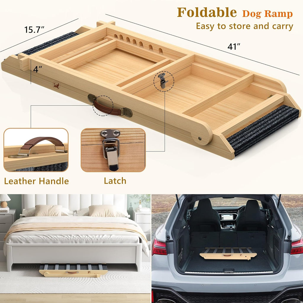 Portable Pet Ramp for Dogs and Cats, 7 Adjustable Heights, Non-Slip for Bed, Car and Couch T4130