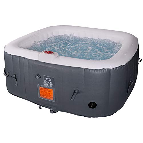 #WEJOY AquaSpa Portable Hot Tub 61X61X26 Inch Air Jet Spa 2-3 Person Inflatable Square Outdoor Heated Hot Tub Spa with 120 Bubble Jets, Black/White, one Size (AQA_SPA-A154_Black/White)