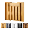 Bamboo Kitchen Drawer Organizer for Cutlery and Utensils, Adjustable Expandable Silverware Tray, Multi-Purpose Storage for Flatware, Brown