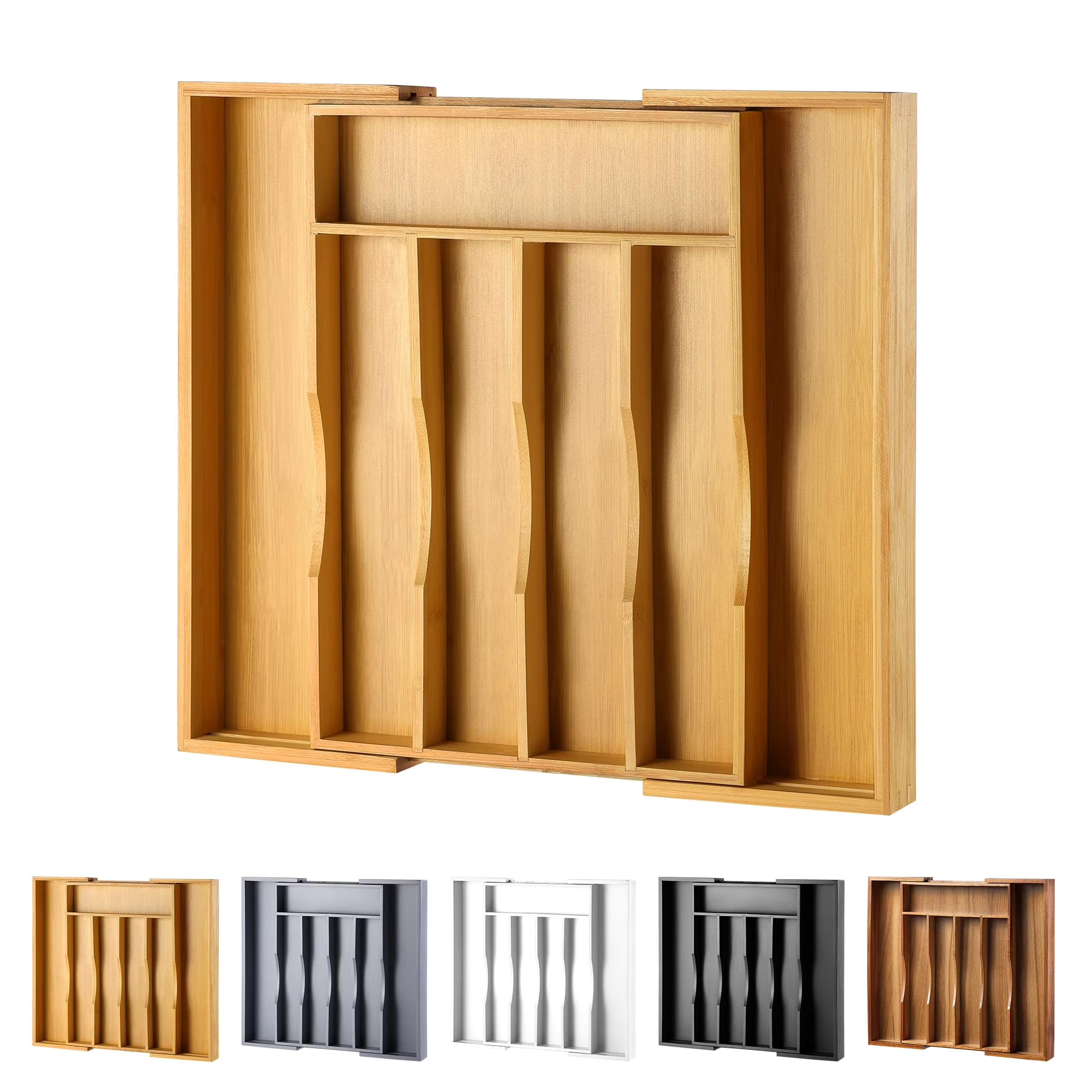 Bamboo Kitchen Drawer Organizer for Cutlery and Utensils, Adjustable Expandable Silverware Tray, Multi-Purpose Storage for Flatware, Brown