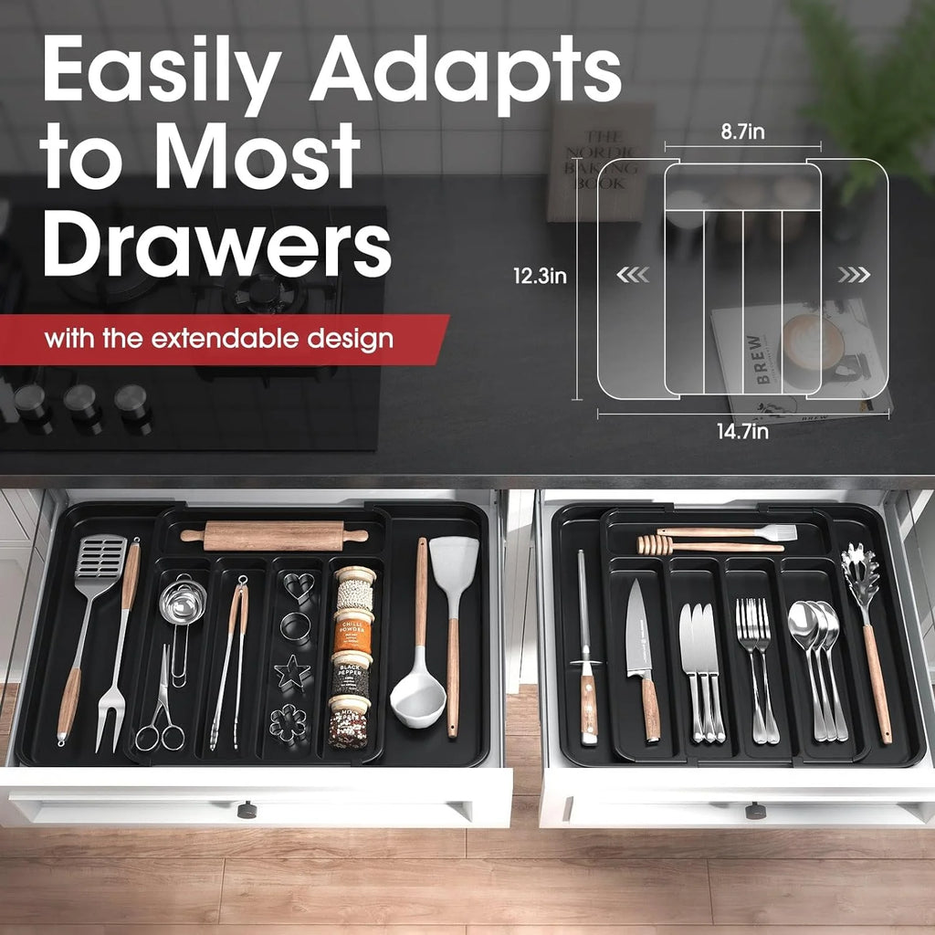 Expandable Silverware Organizer, Adjustable Cutlery Tray for Kitchen Drawer W3477