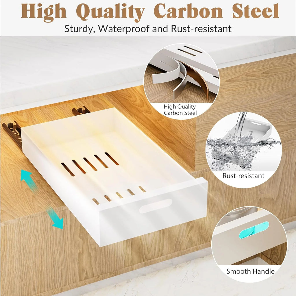 Pull Out Cabinet Organizer Adhesive, 10-Inch Wide Carbon Steel Roll-Out Drawers H859882