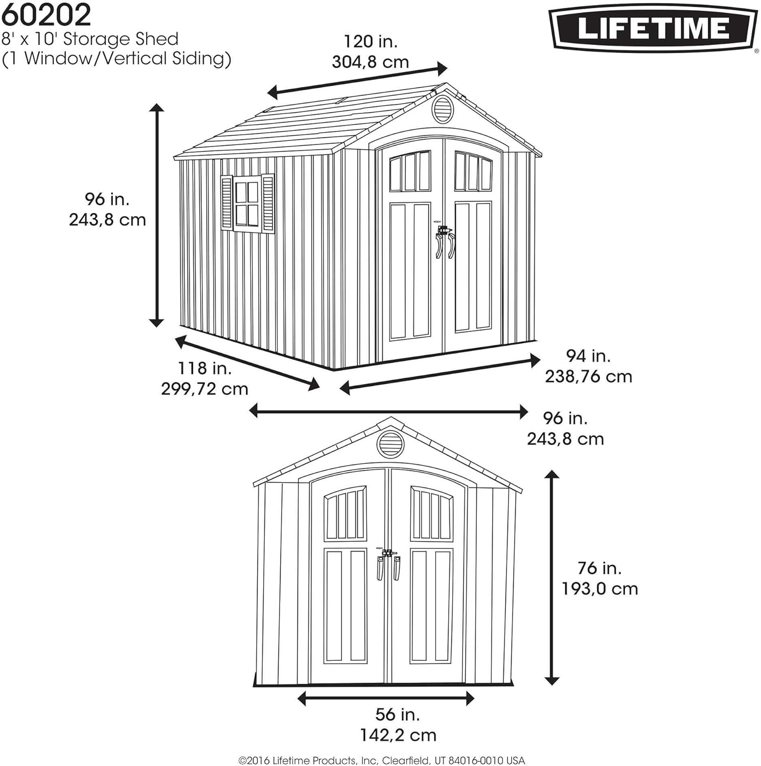 Outdoor Storage Shed 8 x 10 Ft, Gray E449650