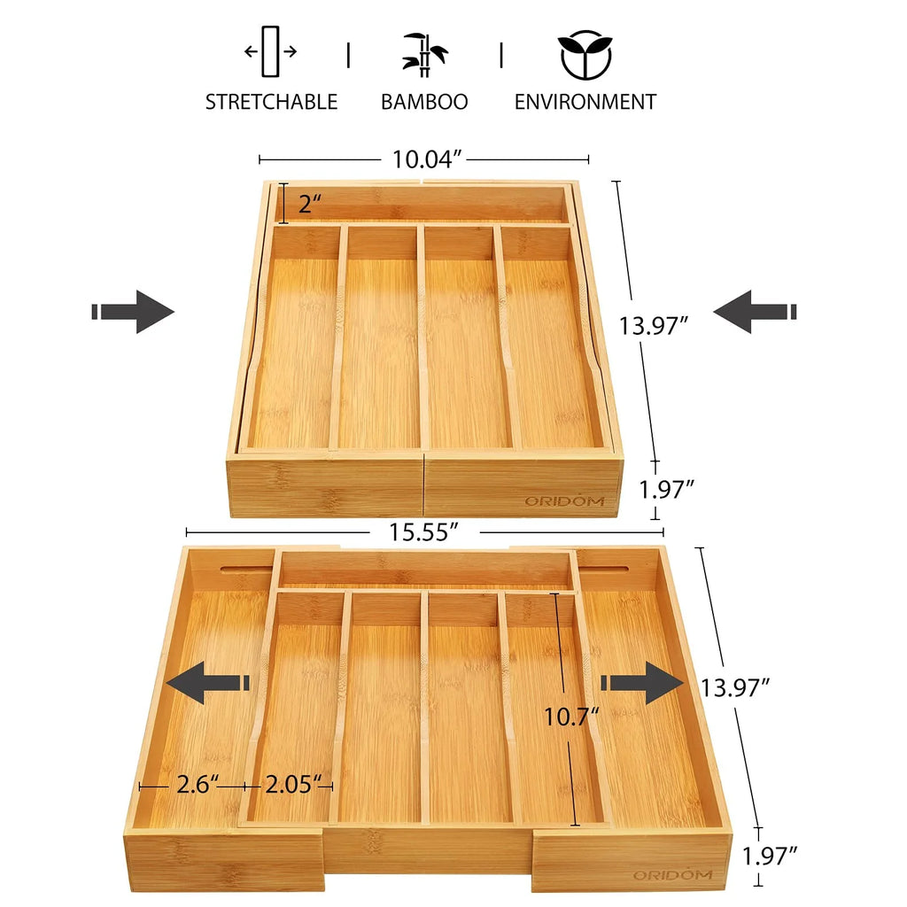 Bamboo Drawer Organizer for Cutlery and Utensils, Expandable Silverware Tray M89321