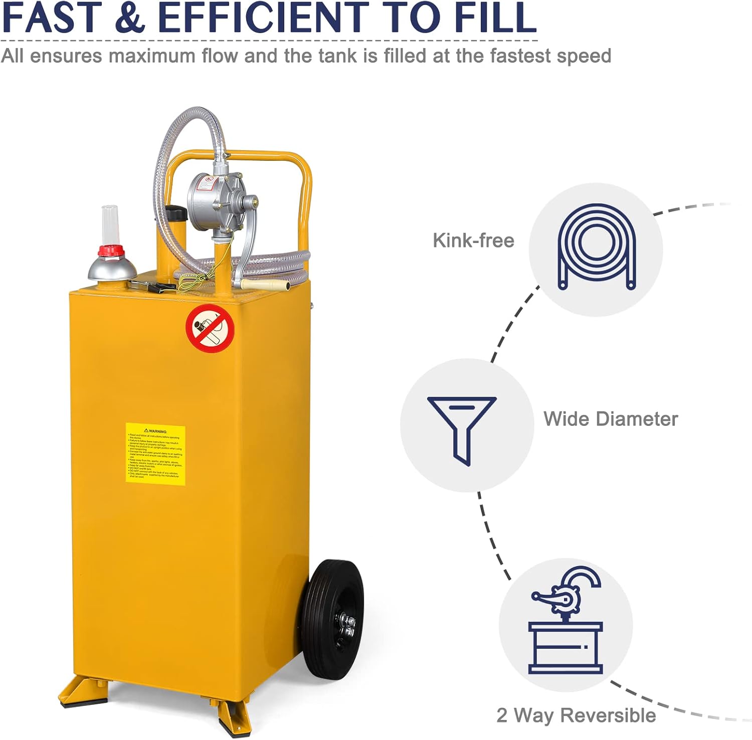 30 Gallon Portable Gas Caddy Fuel Storage Tank with Rotary Hand Pump and Wheels D642