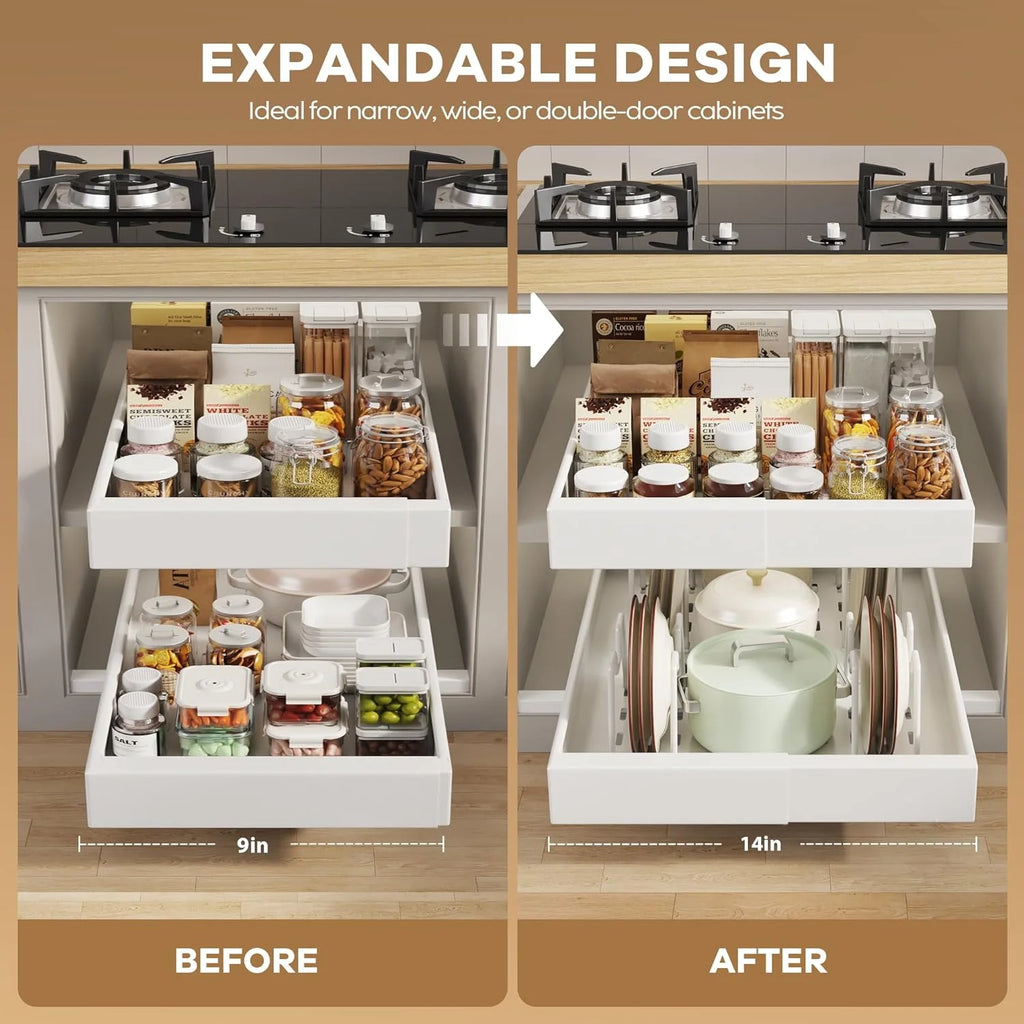 Pull Out Cabinet Organizer 21D with Raising Pad, Expandable Slide Out Drawers for Kitchen Cabinets C3894