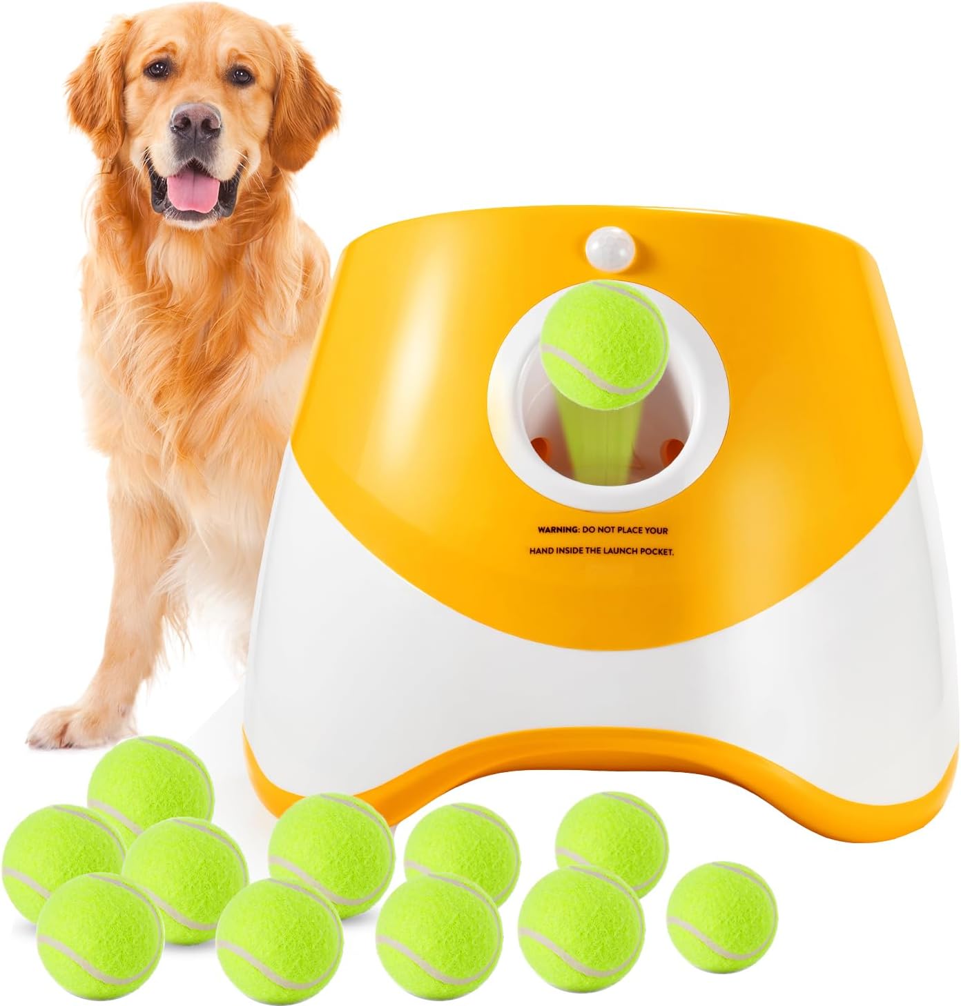 Automatic Dog Ball Launcher, Rechargeable Ball Laucher for Dogs with 12 Tennis Balls,Interactive Dog Tennis Ball Throwing Machine,Thrower Distance 10-30ft Perfect for Small Dogs
