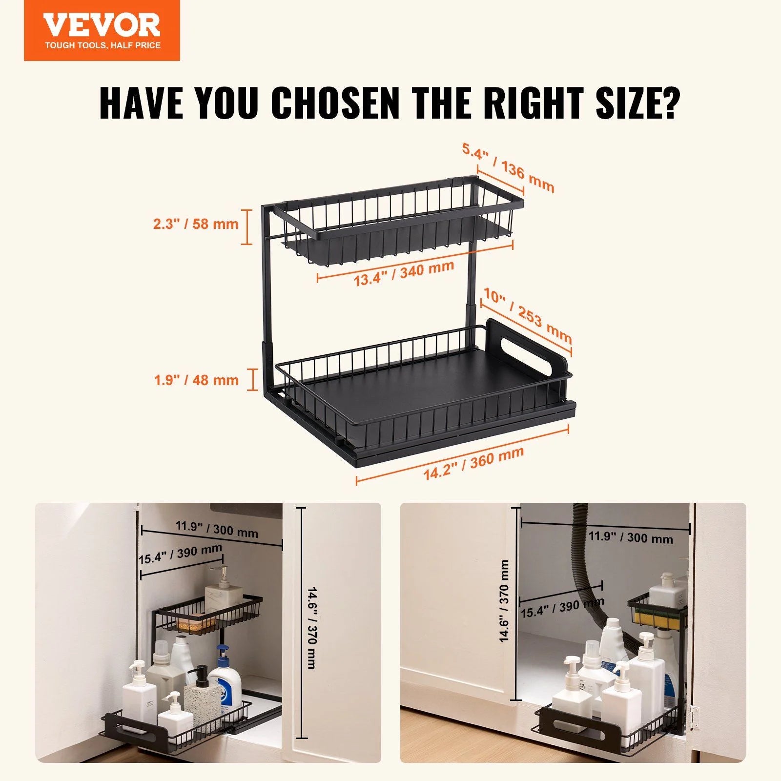 2-Tier Pull Out Cabinet Organizer, Expandable Wire Drawer for Kitchen & Bathroom M86525