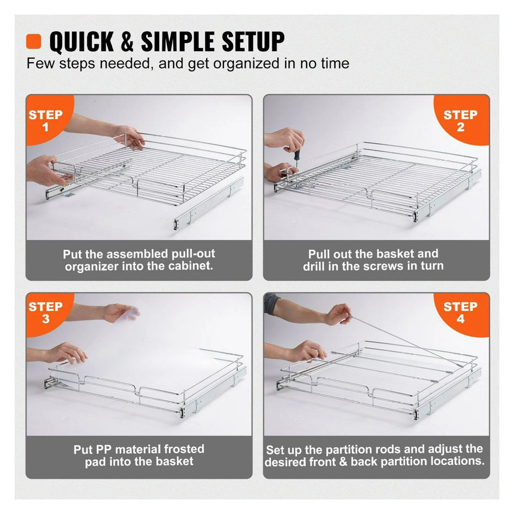 Chrome Steel Pull Out Cabinet Organizer, 20x21 Inch S3769